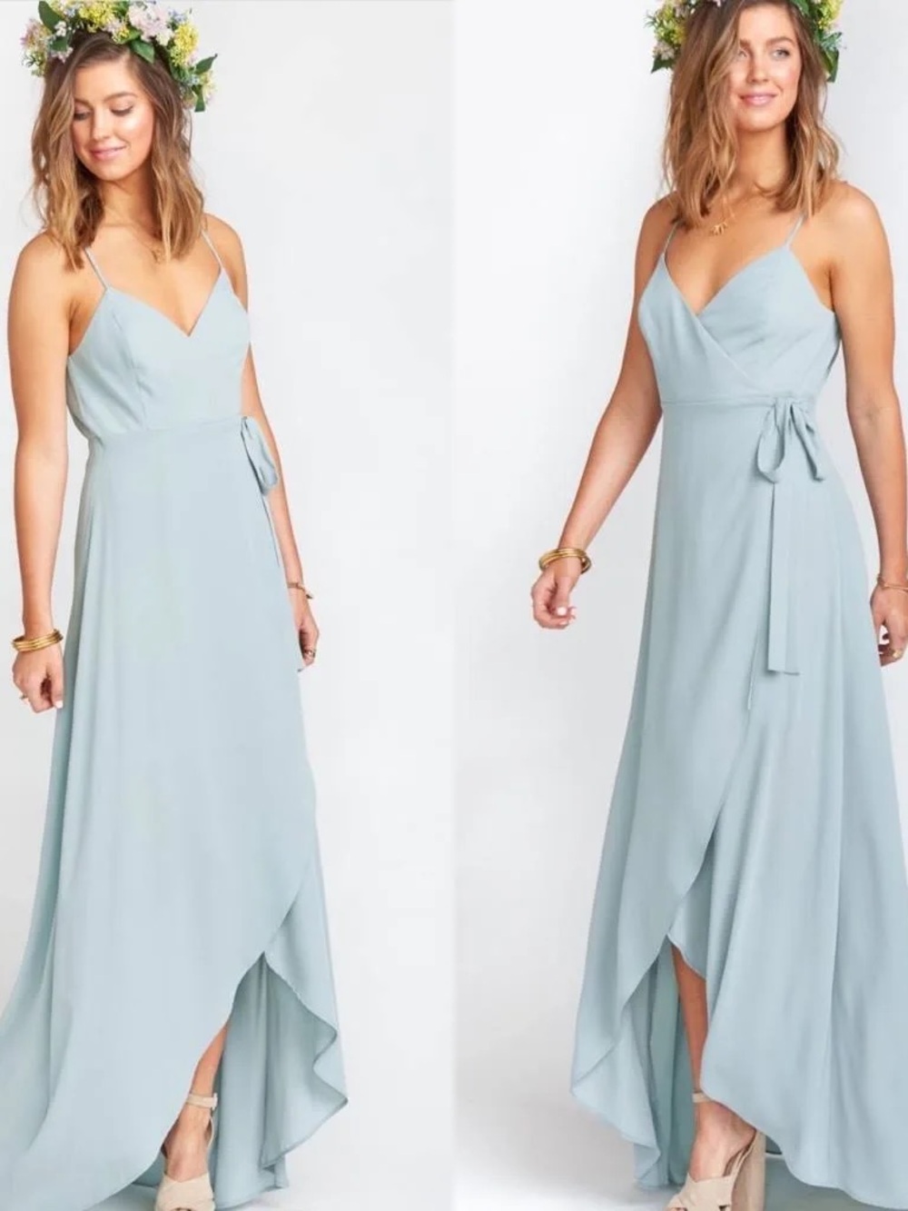 Show Me Your MuMu wrap Maxi Dress in Steel Blue Chiffon